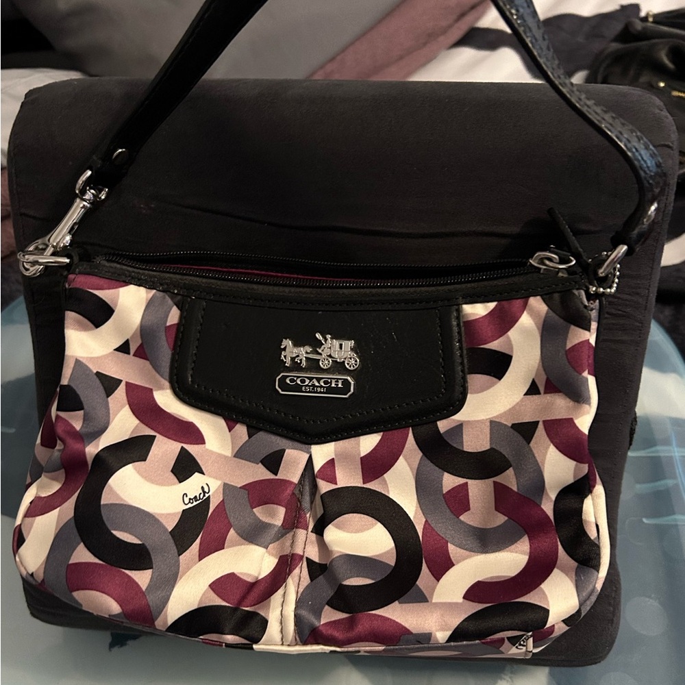 Coach Black Shoulder Bag with Abstract Pattern